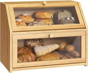 Double Layer Bamboo Bread Box for Kitchen Counter-Large Capacity Bread Storage Container Farmhouse Bread Box with Window Bread Holder