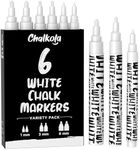 Chalkola White Chalk Markers - White Dry Erase Liquid Chalk Pens for Chalkboard, Blackboard, Window, Bistro, Car Glass, Board, Signs - Variety Pack of 6 - (2x) 1mm, 3mm & 6mm