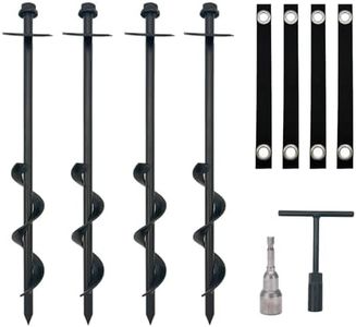 Ground Anchor, Trampoline Anchor Kit, Heavy Duty Ground Anchors, with Drills and Straps, Ground Screws, for Trampoline, Camping Tents, Sheds, Swings, Strong Cold Rolled Steel Material, Pack of 4
