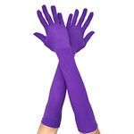 CHEERYMAGIC Long Elbow Satin Gloves Evening Opera Gloves 1920s Style Dance Gloves Fancy Dress Gloves for Wedding Prom Opera A4-XNST (Purple-45)