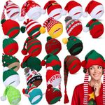 Suhine 24 Packs Christmas Santa Hats Xmas Elf Hats Warm Winter Striped Knitted Crochet Caps for Unisex Adult Women Men Winter Christmas Holiday Party Supply