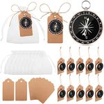 60 Pcs Compass Wedding Favors Set Mini Compass Souvenir Present Nautical with Kraft Tags and White Organza Bag for Guests Birthday Wedding Nautical Travel Party Souvenir Gift Favors (Rose Gold)