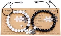 Jovivi Couples Bracelets 8mm Natural Stone Beads Healing Crystals Stretch Bracelet Puzzle Her Weirdo His Crazy Matching Bracelet Adjustable for His and Her Jewelry Lovers BF GF Gifts