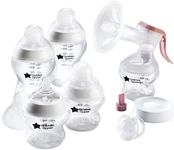 TOMMEE TIPPEE Closer to Nature Breastfeeding Kit, Manual Breast Pump, Baby Bottles and Slow Flow Teats, 0-6m Soother, Breastmilk Storage Lids