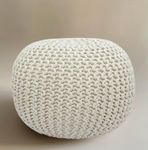 COTTON CRAFT Round Pouf Ottoman - Knitted Cotton Braid Cord Cable Dori Floor Pouf - Footstool Accent Furniture Chair Seat Bean Bag - Living Room Bedroom Kids Room Nursery Dorm - 50 x 35 H - Ivory