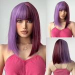 Esmee Short Straight Half Burgundy Half Purple Wig for Women Natural Synthetic Hair Halloween Wigs for Cosplay Party Use