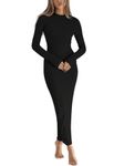 BONITEE Fall Long Sleeve Dresses Women Bodycon Midi Dresses Black Sexy Slim Fit Party Maxi Dresses 2024 Winter Fashion Clothing