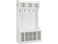 Bush Furniture Woodland Hall Tree and Shoe Storage Bench with Shelves, 40W, White Ash