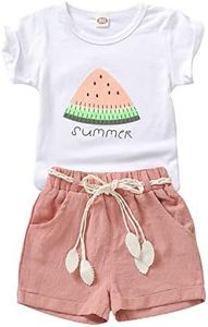 Goodplayer Toddler Baby Girls Clothes Watermelon T-Shirt + Linen Shorts with Belt Cute Summer Short Set (Pink, 3-4 Years)