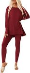 PRETTYGARDEN Women's Fall 2 Piece Outfits Casual Long Sleeve Tunic Tops Legging Pants Matching Lounge Sets Sweatsuits (Wine Red,Medium)