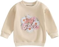 vchoohce Baby Girl Sister Matching Outfit Long Sleeve Letter Print Crewneck Sweatshirt Pullover Sweater Fall Winter Clothes, Big Sister-beige, 2-3 Years