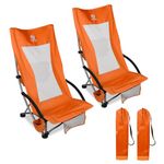 Colorsoul 2-Pack Foldable Beach Chairs High Back Portable Backpack for Adults with Cooler Bag,Mesh Back,Cup Holder, Carry Bag for Outdoor Sand Camping Lawn Concert Travel,Orange