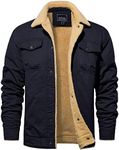 TACVASEN Fleece Jacket Mens Winter Sherpa Lined Warm Coat Cotton Thicken Jackets Cargo Outdoor Trucker Jacket Navy XXL