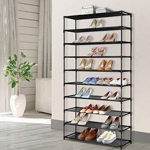 Artiss 10 Tier Shoe Rack, Shoes Storage Organiser Cabinets Drawers Cupboard Organizer Display Shelf Case Home Decor Indoor Outdoor Bedroom Hallway Furniture, Adjustable Shelves Black