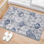 Lahome Moroccan Trellis Small Area Rug- 2x3 Entryway Rug Ultra-Thin Washable Kitchen Rug Non-Slip Indoor Door Mat Throw Carpet Soft Rugs for Entryway Bathroom Bedroom(2x3ft,White/Royal Blue)