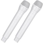 Facmogu 2PCS Fake Microphone Prop, Plastic Realistic Prop Microphone, Pretend Mics Simulate Speech Practice, Mic Prop for Karaoke Costume Role Play Christmas Cosplay Music Birthday Party Favors -White