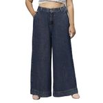 TURNING BLUE Extra Wide High Rise Plus Size Jeans for Women Dark Blue