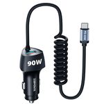 SUNDAREE Car Charger USB C,90W PD QC Type C Phone Fast Charge 5.9FT Spiral Spring Cable Automobile Cigarette Lighter Adapter for iPhone 16/Samsung A55 A15/POCO X6/Redmi note 13/Google Pixel 8A/Macbook