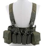 Tactical Chest Vest Rig Adjustable X Harness with 5.56 9mm Rifle Mag Pouches for Airsoft Shooting Wargame Paintball