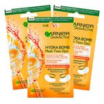 3x Garnier SkinActive Anti-Fatigue Eye Contour Mask with Orange Juice and Hyaluronic Acid for Dull and Tired Eyes Ice Effect - 3 Packs of 1 Application