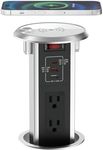 Automatic Pop up Outlet for Countertop with 15W Wireless Charger, 4" Hole Hidden Recessed Pop Up Socket,PD 20W USB C,2 TR AC Plug,2 USB A Desk Charging Station for Conference Kitchen Workbench