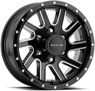 Raceline Wheels Aluminum Trailer Wheels 820 TWISTED Gloss Black Machined Finish, 16X6" 8X165.1 Bolt Pattern 0mm Offset/(3.5"B/S), 10 Spoke Twist Design, Utility, Boat Trailer Automotive Wheels