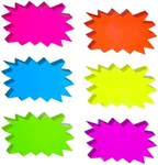 Juvale 60 Pack Neon Starburst Sale Signs for Retail Store Display, Price Tag, Bulletin Board Cutouts for Classroom Supplies (6 Colors, 3 x 5 in)