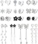 Drperfect 13 Pairs Clip On Earrings for Women Gold/Silver Non Pierced Drop Earrings CZ Simulated Pearl Butterfly Flower Star Twist Knot Hypoallergenic Clip Earrings Set