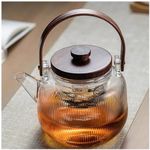 Borosilicate Clear Tea Pot,1000ml(33.8oz) Glass Teapot Kettle with 2 Type Removable Infuser and Lid，Gas & Electric Stovetop Safe Teapot， for Blooming Flower Tea and Loose Leaf Teapot