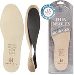 HANDARTE Leather Sockless Shoe Insoles | Thin Dress Shoe Inserts for Men | 100% Natural Goatskin - ChromeFree, Anti Sweat & Anti-Odor (US M10 | EU44)