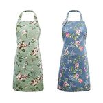 IDEAPRON Kitchen Aprons for Women, 2 Pack Floral Aprons with Big Pockets, Vintage Chef Bakers Apron, Perfect for Cooking Baking Gardening - Cute Birthday, Mothers Day Gifts for Mom Wife Grandma