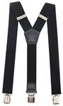 Timiot Premium Men's Y-Back Suspenders Stretch Perfect 1.5" Width for Work Style Formal Strong Heavy Duty Clips, Black, Free