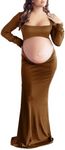 Dedysler Maternity Photography Props Solid Dress Fancy Pregnancy Gown for Baby Shower Photo Shoot(Brown XL)