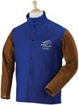 BLACK STALLION Hybrid 9 oz. FR and Cowhide Welding Coat - 30" Royal Blue/Brown - (Medium)