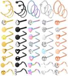 ONESING 55 Pcs 20G Nose Rings for Women Nose Rings Hoops Nose Piercing Jewelry L Shape Nose Studs Screw CZ Nose Bone Studs Stainless Steel Body Piercing Jewelry, Stainless Steel,