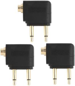 La Brodée Adaptadores de vuelo de avión para auriculares, paquete de 3 adaptadores de auriculares de avión, conector auxiliar estéreo macho a hembra de 3,5 mm (chapado en oro)