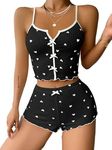 Hilinker Womens Graphic Pajama Set Summer Cute Crop Cami and Shorts Ribbed 2 Piece Lounge Sets, C White Heart, X-Small