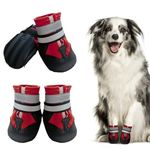 Muecleao Dog Boots, Set of 4 Dog Shoes for Injured Paws, Waterproof Dog Shoes with Reflective Straps and Anti-Slip Sole, Paw Protectors for Small Medium Large Dogs (Red, L)