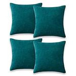 AMEHA Cushions Covers 45 x 45 cm with Invisible Zipper Square Throw Pillowcases Set of 4 Decorative Velvet Teal Cushion Cover for Bedroom, (18x18 inch Stripe)