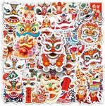 Sanyeyufeng Chinese Style Water Bottle Stickers 50PCS Waterproof Vinyl Unique Stickers Laptop Notebook Cup Suitcase Phone Skateboard Guitar Bike Car Decals for Adult Teen Kid (Lion Dance)