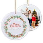 Personalized Christmas Ornaments 2024, Double-Side Custom Christmas Ornament, Round Ceramic Photo Ornament Christmas Tree Decorations for Kids, Mom, Dad, Family, Loved One