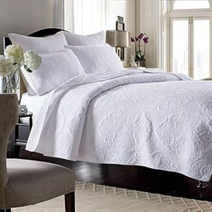 Brandream King Size Quilt Set Cotton White Quilts Vintage Quilted Comforter Set Queen Bedspreads Paisley Matelasse Coverlet Set 3-Piece