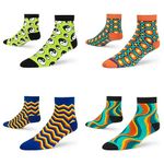 DYNAMOCKS Men's and Women's Combed Cotton Ankle Length Socks (Pack of 4) (Multicolour, Free Size) (CA - Yin Yang + Retro + Thrill + Swoon)