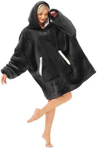 Wearable Blanket Hoodie for Women Men, Oversized Warm Soft Hoodie Blanket, Sherpa Flannel Blanket Sweatshirt with Pocket (Black, One Size)