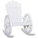 Outsunny Patio Wooden Adirondack Rocking Chair, Wagon Outdoor Rocker Cahir with Slatted Design and Wheel Armrests for Porch, Poolside, or Garden Lounging, White