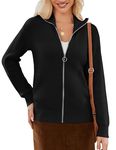 GRACE KARIN Women's Zip Up Cardigan Lapel Long Sleeve Cardigan Sweaters Knit Lightweight Cropped Sweatshirts Jackets Black M