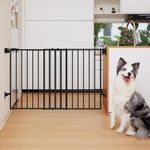 Babelio 31.5-55" No Bottom Bar Baby Gate Extra Wide, 2-in-1 Auto Close Dog Gate for The House, Stairs and Doorways, Safety Pet Gates with Large Walk Thru Door, Black