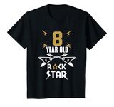 Youth 8 Year Old Rockstar T-Shirt - Boys Girls Birthday Guitar Tee