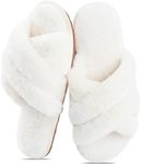 YUTYTH Womens Slippers Fluffy Slippers Open Toe House Sliders Anti-Skid Cross-Band Ladies Slippers with Comfy Warm Faux Fur Shoes for Home Indoor White UK SIZE 7-8