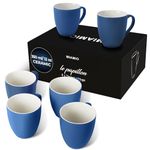 MIAMIO - 6 x 350 ml Stoneware Coffee Mug/Cup Set - Le Papillon Collection (Blue-White)